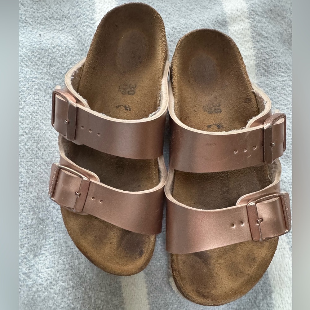 Birkenstock Pink and Tan Sandals with Cork Footbed